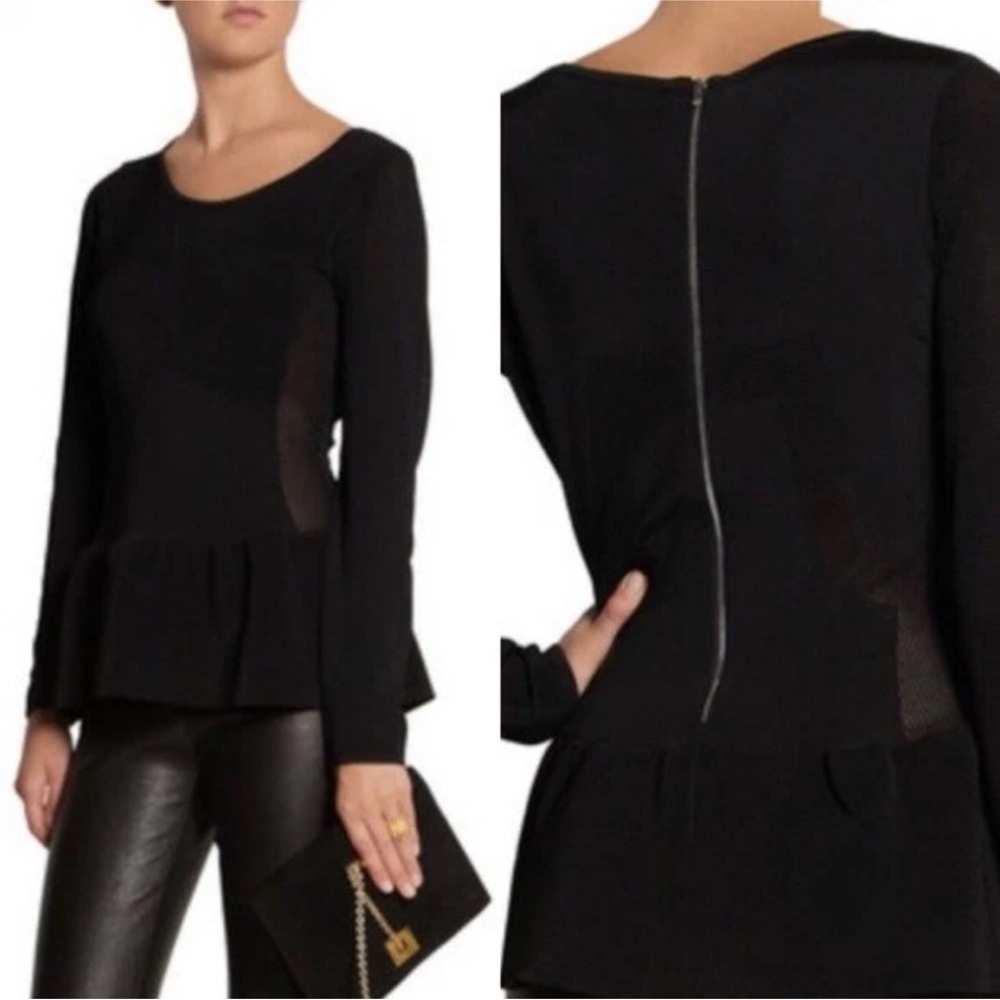 Maje Black Datchye stretch-knit peplum top - Picture 3 of 12